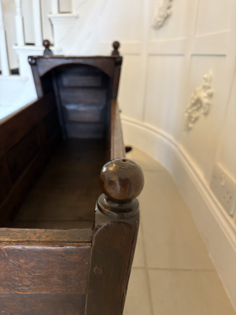 Antique William and Mary Quality Oak Panelled Rocking Crib